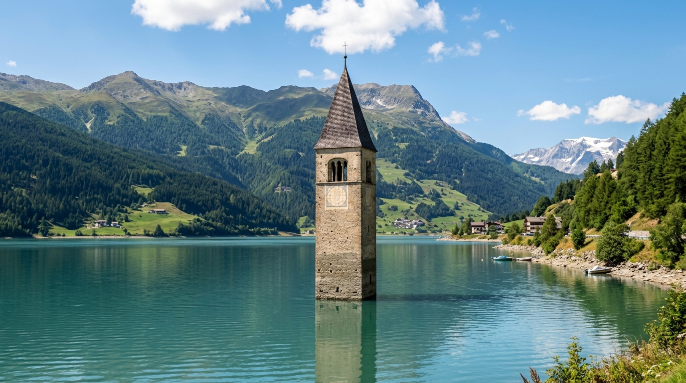 Au fond d’un lac des Alpes gît un clocher que l’on revoit tous les dix ans seulement