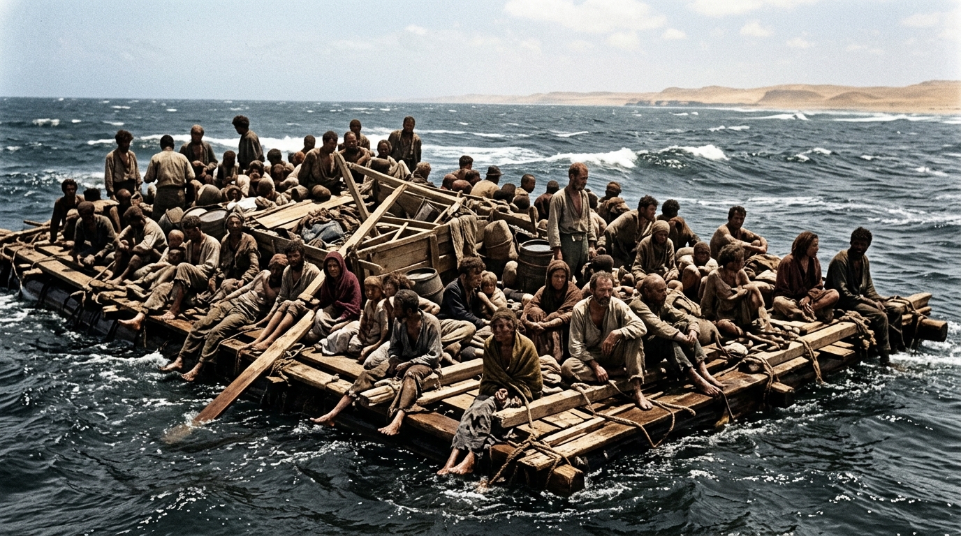 Au large de la Mauritanie a dérivé pendant treize jours en 1816 un assemblage de planches où 147 personnes avaient été laissées