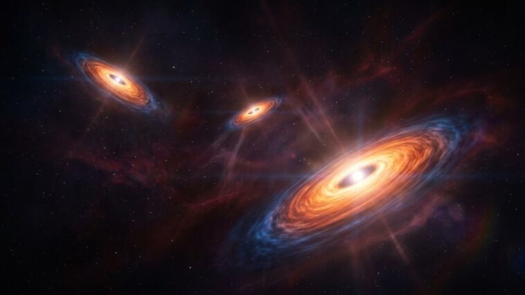 C'est fini pour l'idée d'un seul trou noir géant au cœur des galaxies : à 12,5 milliards d'années-lumière, les astronomes ...