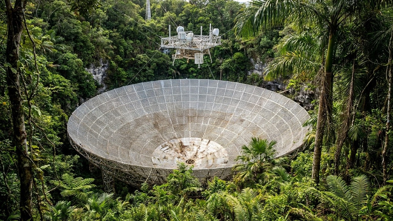Dans les collines de Porto Rico dormait depuis 1963 une parabole de 305 m que plus aucun signal ne traverse aujourd&rsquo;hui