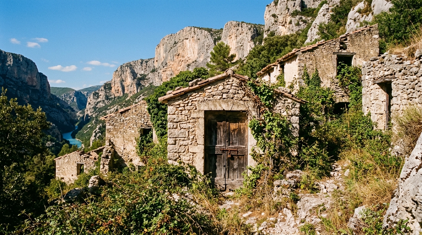 Dans les gorges du Verdon dorment depuis 1940 des maisons de pierre que plus une seule clé n’a jamais rouvertes