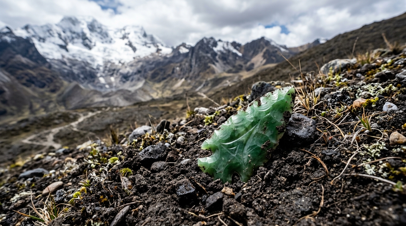 Dans un sol des Andes dormait depuis des millénaires une pointe de jade que la roche locale n’a jamais pu produire