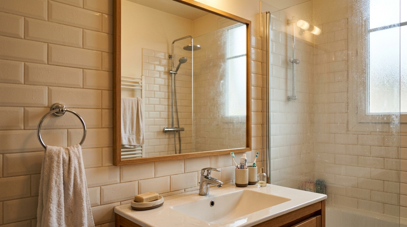 Fini le miroir embué après la douche : une couche invisible sur le verre supprime le voile blanc