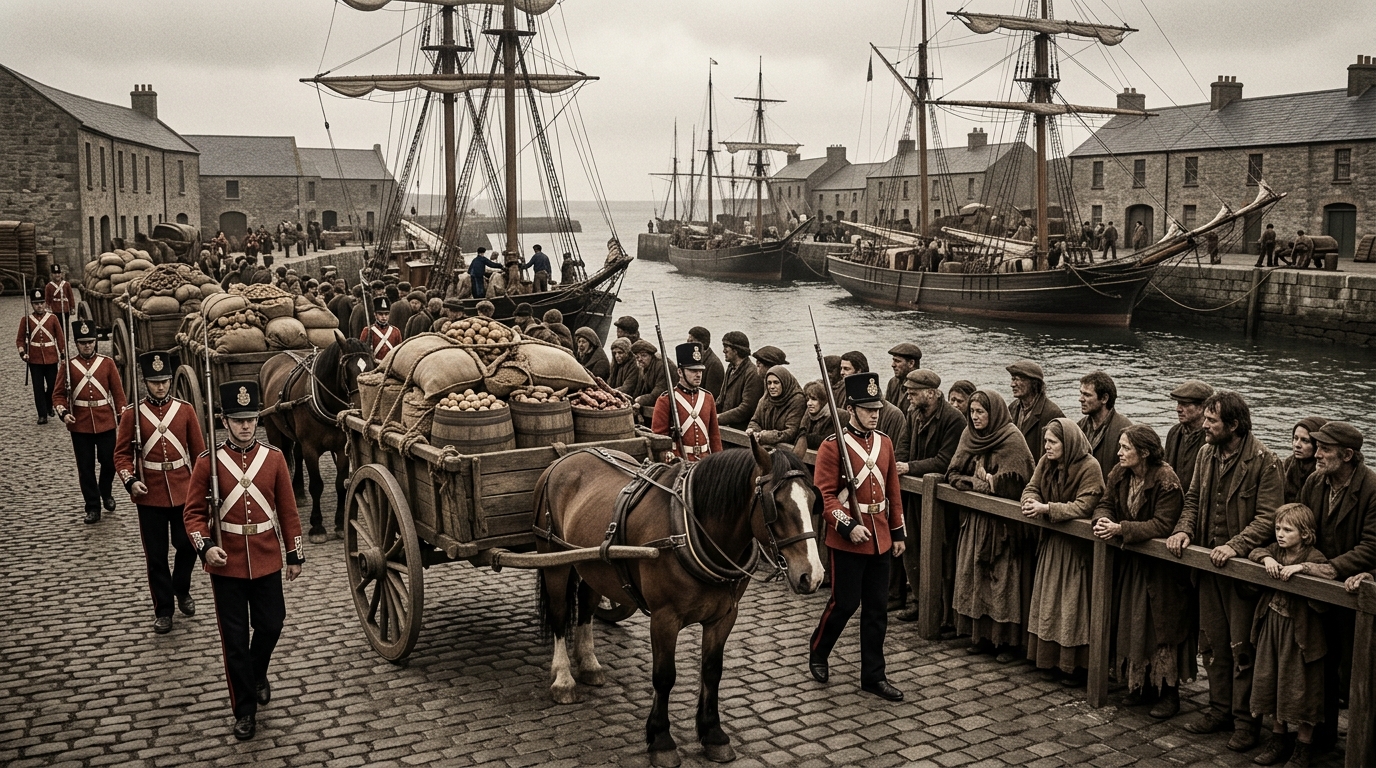 Les Irlandais mouraient de faim en 1847 : ce qui quittait leurs ports chaque semaine sous escorte de l’armée