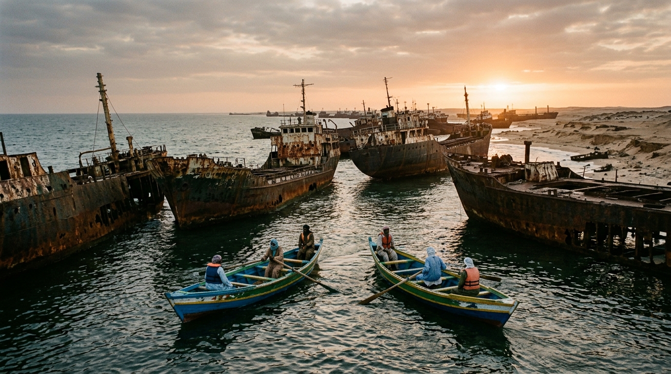 Sur une côte de Mauritanie s’entassent depuis les années 1980 près de 300 épaves que les pêcheurs contournent chaque matin