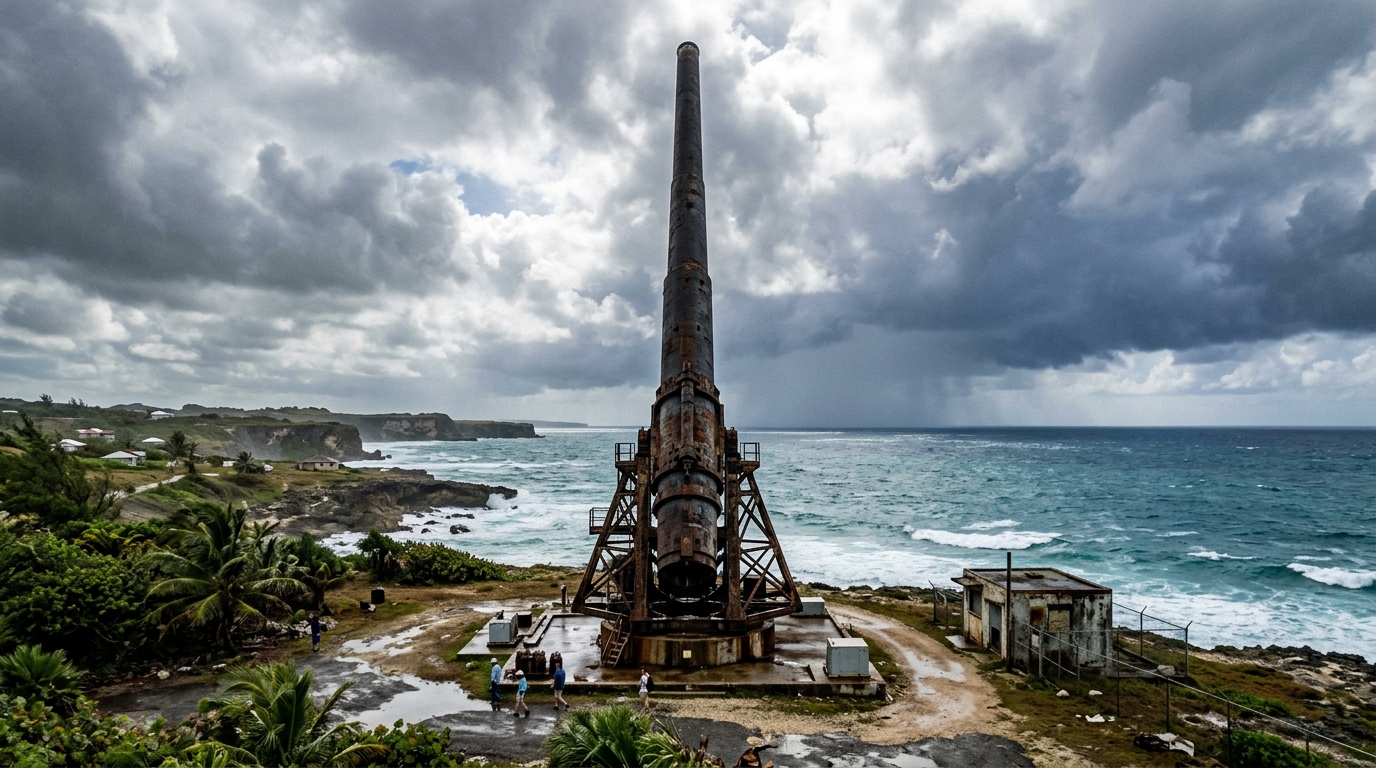 Sur une plage de la Barbade rouille depuis 1967 un tube d’acier de 36 mètres que plus personne ne veut remettre en service