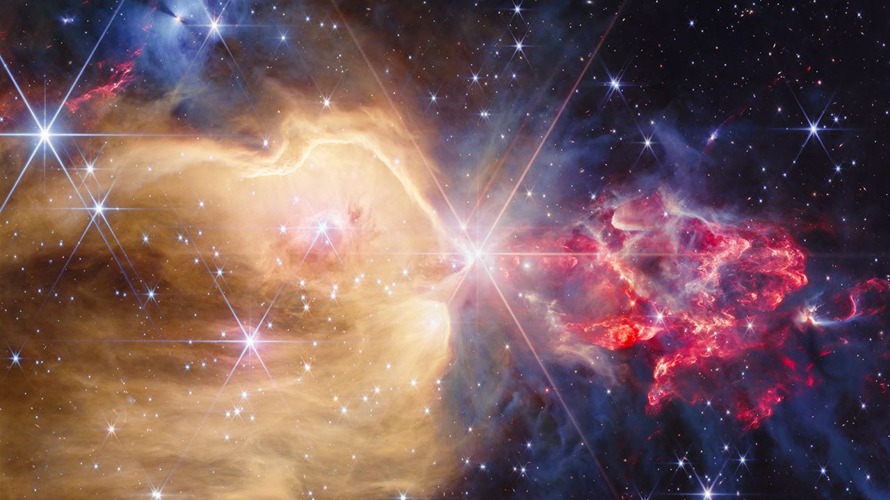 NGC 7129 vue par James Webb : une cavité de 3,5 années-lumière